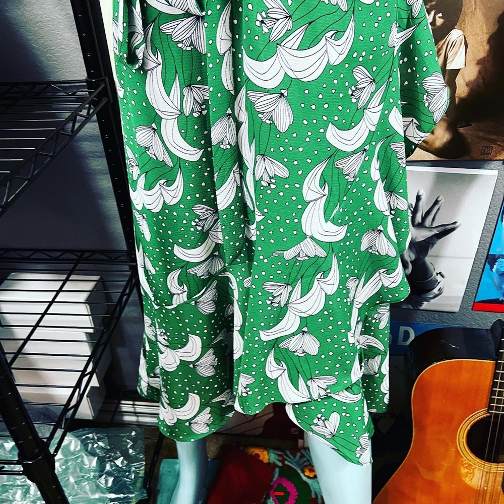 💚 MAX STUDIO KELLY GREEN FLORAL RUFFLE TRUE WRAP RUFFLE DRESS XL Dress - Picture 8 of 10